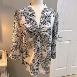 CHICO’S 3/4 Sleeve Paisley Patterned Button Front Blouse - 2 (Medium)